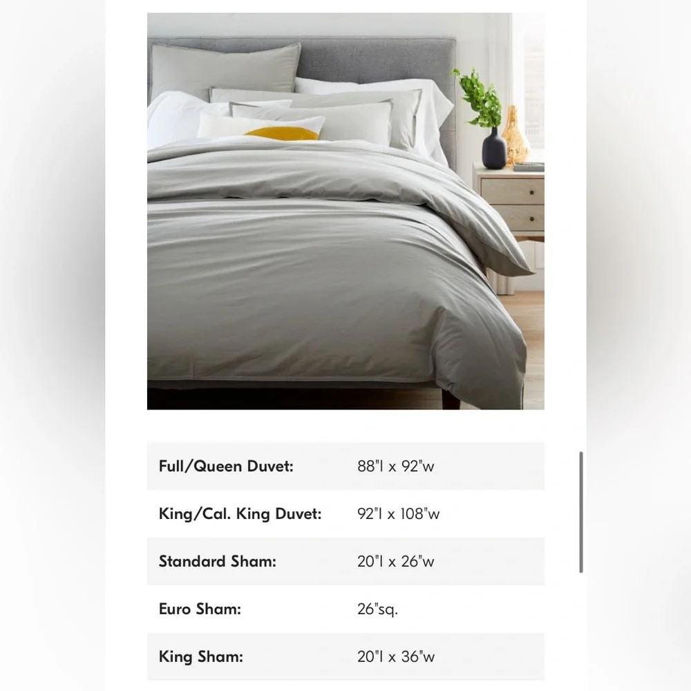 WEST ELM ORGANIC WASHED COTTON PERCALE DUVET AND EURO SHAM SET